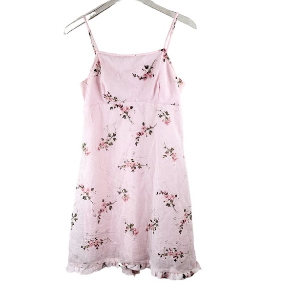 Vintage Hana Pink Floral Slip Mini Dress Spaghetti Strap Size 7