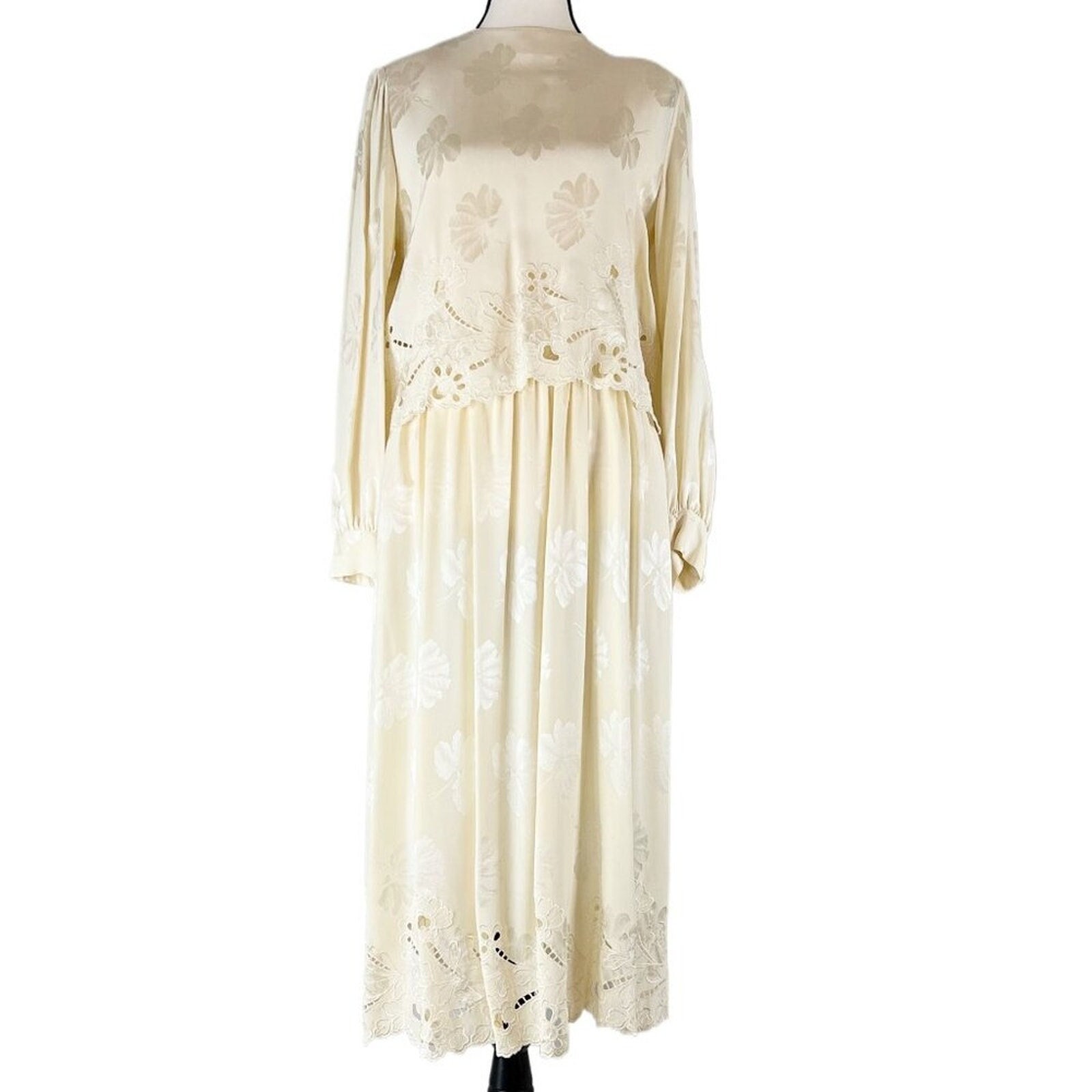 Vintage UMI Collections by Anne Crimmins 100% Silk Cream Dress & Jacket Size 8