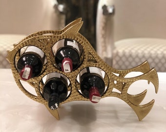 SALE Gold color Metal Wine Rack in Fish shape for 5 bottles - By MyArtsyHouse