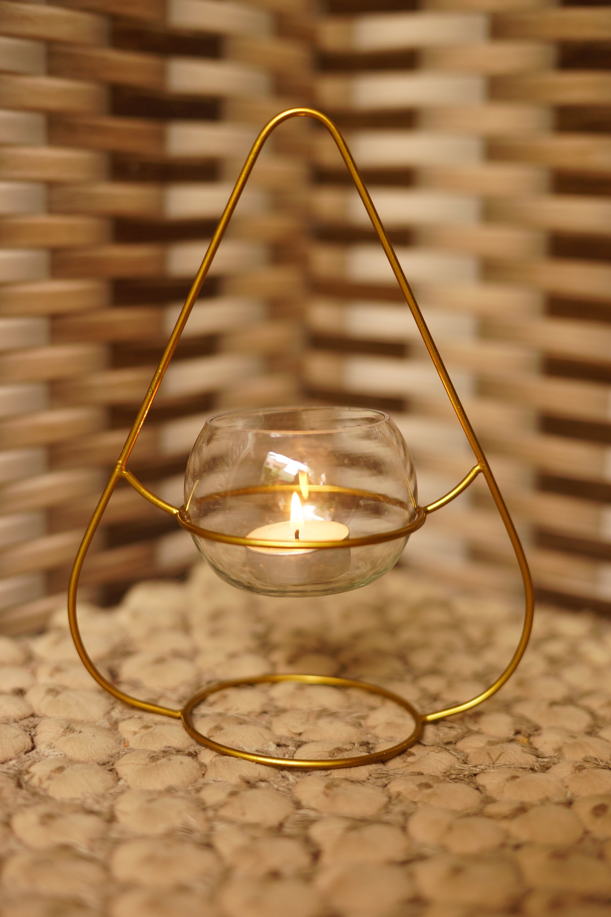 Summer SALE Gold color triangular metal Tea light holder Etsy