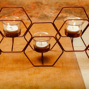 WINTER SALE Copper color Iron Honeycomb shaped for 5 Tea light candle holder - By MyArtsyHouse