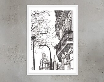 Art mural de voyage à Barcelone - Souvenir de viaje - Cartel de Búho modernista - Plaça de Mossèn Jacint Verdaguer