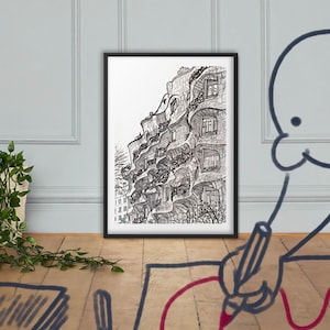 Art Print de la PEDRERA – Impresión de la Casa Milá de Barcelona construida por el arquitecto catalán modernista Antoni Gaudí.