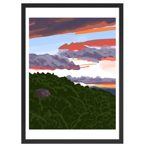 Colorido Art Print – Poster de una puesta de sol (Sunset over the Mountain) - Impresión original