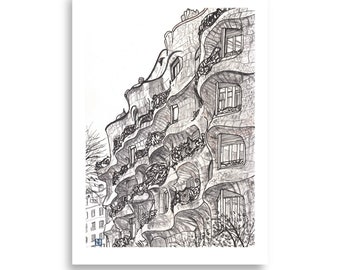 Art Print de la PEDRERA – Impresión de la Casa Milá de Barcelona construida por el arquitecto catalán modernista Antoni Gaudí.
