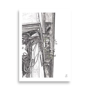 Original Art Print – High quality poster – Impresión - recordatorio del cableado de los balcones de las calles de la ciudad de Barcelona.