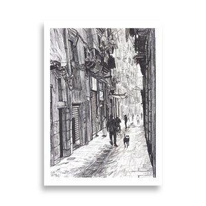 Original Kunstdruck – Impresión realizada en direkt en el Raval de Barcelona - Zeichnung Plakat Hohe Qualität
