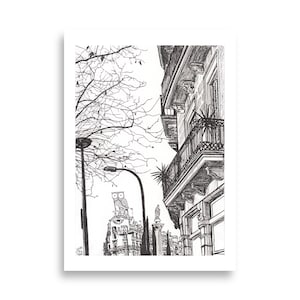 Barcelona Travel Print WAll ART – Souvenir de viaje -  Cartel de Búho modernista – Plaça de Mossèn Jacint Verdaguer