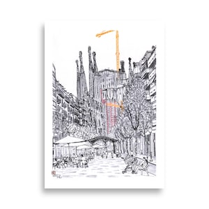 Stampa artistica originale de la obra arquitectónica y modernista sin finalizar de A. Gaudí: la Sagrada Família. Realizzata nell'Avenida Gaudí.