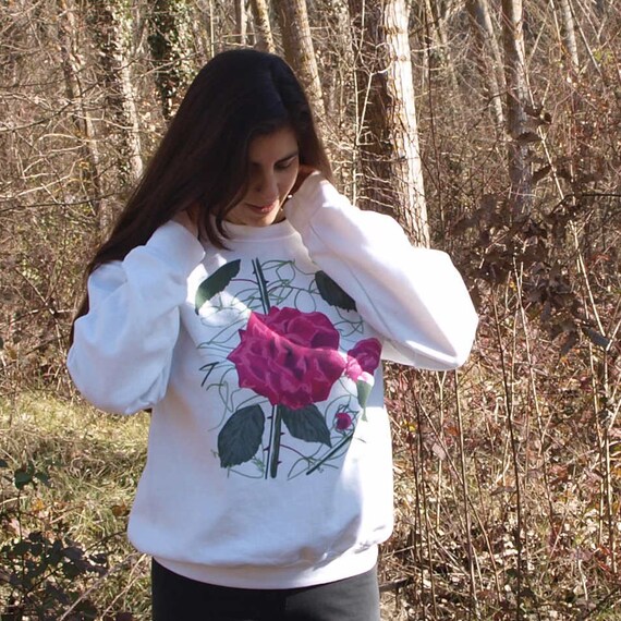 Buy Sudadera rose Diseno Original Inspirado En La Naturaleza Sudadera Blanca O Gris Hoodie White or Grey Online in India Etsy