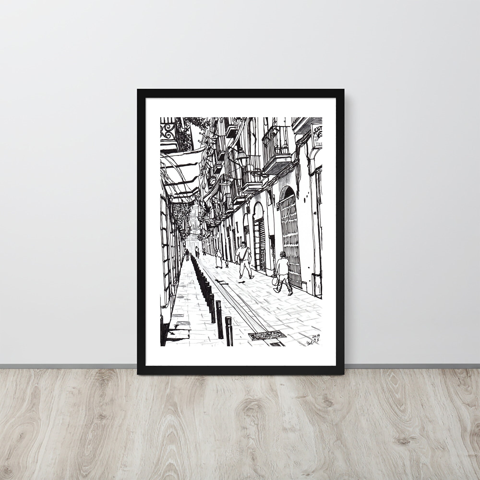 IMPRIMER Raval – Impresión de arte en alta calidad / Ilustración de un barrio Multicultural de Barcelona - dibujo hecho en directo