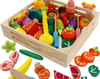 Cutting Cooking Toy Sets - Pretend Play Wooden Clean & Safe Kitchen by FAITHMOVEMT