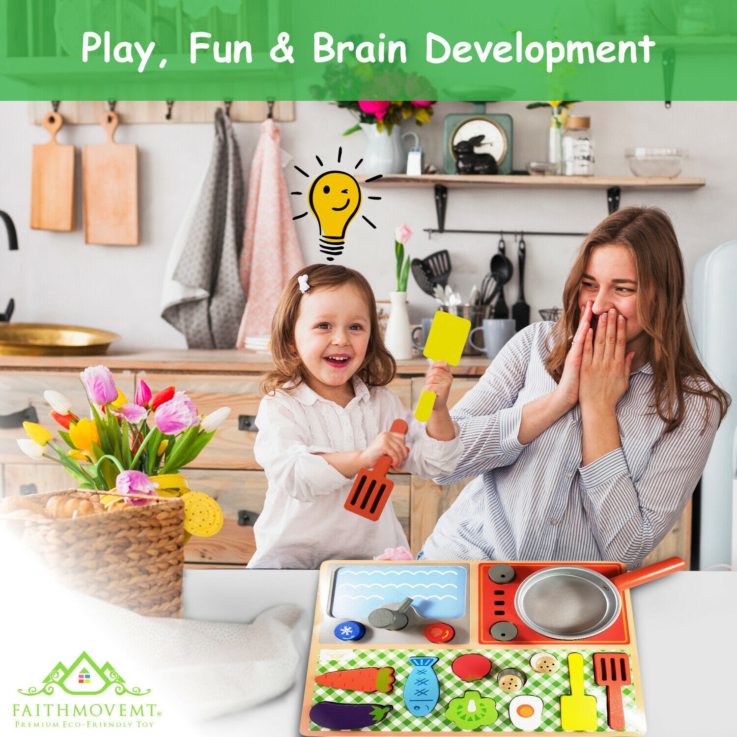 Pretend Play Wooden Clean & Safe Kitchen by FAITHMOVEMT Stove & Sink together 