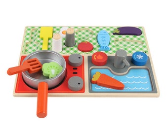 Herd und Spüle Spielzeug / so tun, als spielen Holzspielzeug / Saubere, sichere Küche Spielzeug spielen / Essen Spielzeug spielen / Montessori Spielzeug / Lehrreich von FAITHMOVEMT