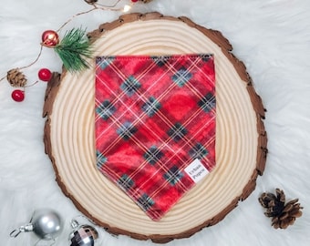 Holly Jolly Christmas Dog Bandana – Red Plaid Holiday Pet Scarf