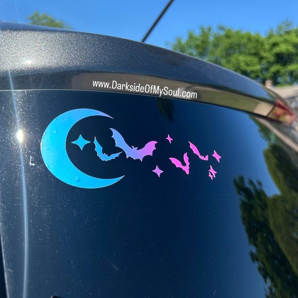 Spooky Moon And Bats Decal, Bat Decal, Bat Decals, Car Decals, Kawaii Goth Decal, Moon Decal, Spooky Moon Decal, Pastel Goth Decals