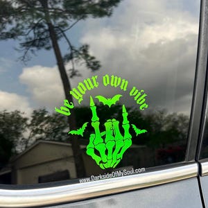 Be your own vibe, rock on decal, skeleton rock on decal, be you, car decals, goth decals, goth car decor, goth car accessories, bats