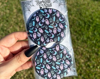 Spooky Ghost pastel car coasters, car coasters, goth car coaster, kawaii goth car coaster, goth car accessories, pastel car coasters