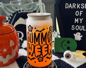 Summerween, Frosted Glass Cup, Spooky Summer Cup, Halloween Vibes, Summer Frosted Cup, Spooky Summer, Goth Summer Frosted Cup, Spooky