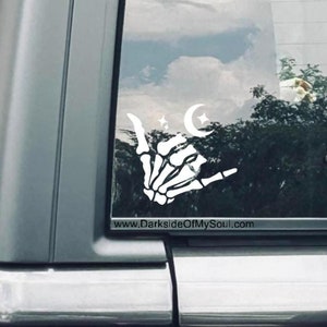 Witchy Shaka Decal, Shaka Skeleton Hand Decal, Shaka Decal, Goth Car Decals, Get Loose Decal, Skeleton Decal, Spooky Car Decals, Car Decals
