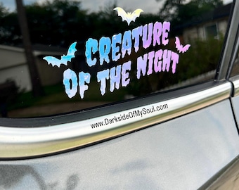Creature of the night, goth decals, goth car decor, flying bats decal, spooky car decals, darkside of my soul, spooky decals, goth car