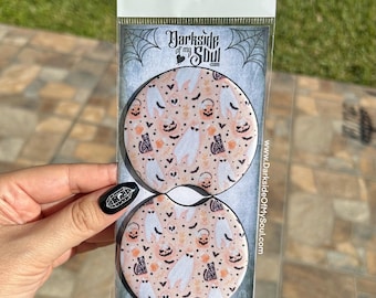 Girlie Halloween Car Coaters, Car Coasters, Got Car Coaster, Ghost Car Coaster, Kawaii Goth Car Coasters, Witchy Car Coasters, Spooky Car