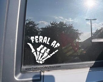 Feral AF, Car Decals, Stay Feral, Feral Decal, Shaka Decal, Skeleton Shaka Decal, Goth Car Decals, Goth Car Decor, Hang Loose Shaka, Decals