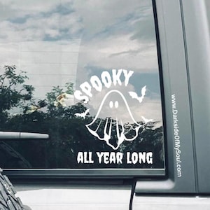 Spooky All Year Long Decal, Car Decals, Spooky Car Decal, Ghost Decal, Cute Ghost Decal, Bat Decal, Halloween Decal, Goth Car Decor, Gothic