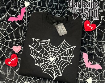 Anti Valentine's, Goth Valentine, Spider Web Heart, Spooky Cute Sweatshirt, Goth Sweater. Goth Shirts, Spooky Babe, Spooky Bitch
