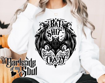 Suéter Bat Shit Crazy, suéter espeluznante, suéter gótico de murciélago, suéter espeluznante de murciélago, ropa gótica, suéter de Halloween, ropa gótica, suéter Bat Shit Crazy