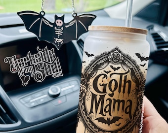 Goth Mama, Frosted Glass Cup, Spooky Frosted Glass Cup, Mother's Day Gift, Spooky Mama, Goth Mom, Goth Mama, Spooky Mom's Gift