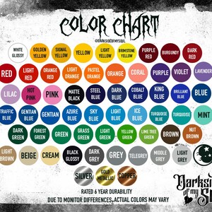 May include: Color chart with a variety of colors, including white, yellow, red, blue, green, brown, grey, and black. The chart is labeled "Color Chart" and "Darkside of My Soul".