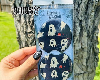 Car Coasters, spooky car coasters, ghost car coasters, Halloween car coasters, Halloween car decor, cute ghost coasters, pumpkin ccoasters