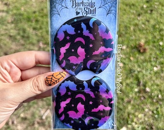 Bat Car Coasters, Kawaii Goth Car Coasters, Goth Car Coasters, Goth Car Decor, Goth Car Accessories, Spooky Car Coasters, Witchy Car, Goth