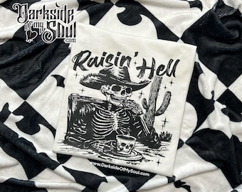 Raisin Hell, Country Goth, Alt Goth, Spooky Coffee Shirt, Raisin Hell Shirt, Yallternative, Country Emo, Goth Cowboy Skeleton, Southern Goth