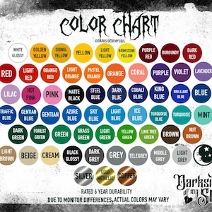 May include: Color chart with a variety of colors, including white, yellow, red, blue, green, brown, grey, and black. The chart is labeled "Color Chart" and "Darkside of My Soul".