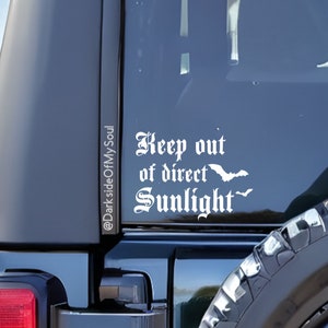 Keep out of direct sunlight, bat decal, vampire decal, batty decal, goth car decals, keep out decal, bat car decals, gothicc, goth decal