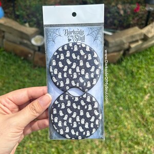 Sous-bocks de voiture, dessous de verre de voiture fantôme, sous-bocks de voiture effrayants mignons, sous-verres de voiture goth kawaii, sous-bocks de voiture en néoprène, cadeau voiture gothique image 1