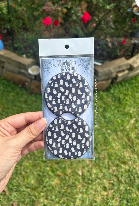 Car Coasters, Ghost Car Coasters, Spooky Cute Car Coasters, Goth Kawaii Car Coasters, Neoprene Car Coasters, Goth Car Gift