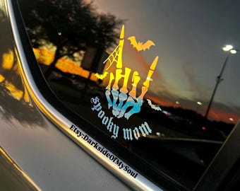 Spooky mom. spooky mama, mom decal, alt mom, skeleton hand decal, spooky car decals, goth mom, goth mama, goth decals, spooky mama decal