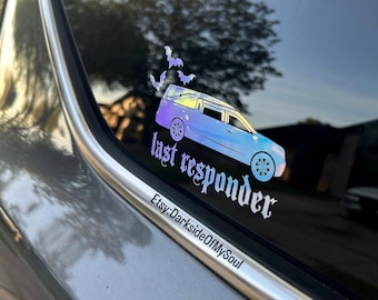Last responder, hearse decal, hearse, morgue, mortician, flying bats decal, goth decal, goth car decal, goth car decor, goth car accessories