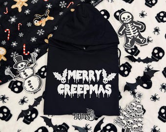 Merry Creepmas, Merry Creepmas Sweater, Summoning The Holiday Spirit, Spooky Christmas Hoodie, Goth Christmas, Spooky Little Christmas