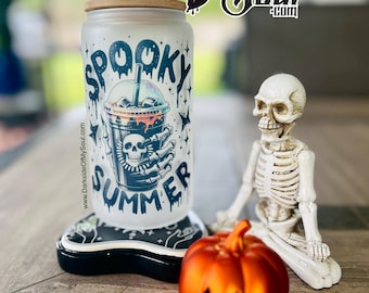Spooky Summer, Frosted 16oz. Glass Cup, Spooky Summer, Goth Summer. Goth Summer Cup, Spooky Summer Vibes, Halloween Summer Frosted Cup