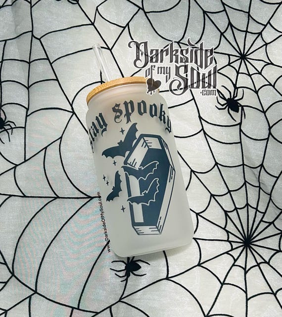 Stay Spooky, Stay Spooky Coffee Cup, Frosted Glass Cup, Spooky Glass Cup, Goth Coffee Cup, Halloween Coffee Cup, Witchy Coffee, Spooky