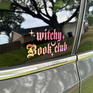 Club de lectura de brujas, calcomanías literarias para autos, calcomanía literaria, bruja, calcomanía de bruja para auto, bruja, villana de los libros, calcomanía de la luna