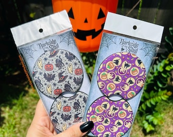 Vintage Halloween Car Coasters, Car Coasters, Spooky Car Coasters, Halloween car decor, Ghost car coasters, pumpkin car coasters