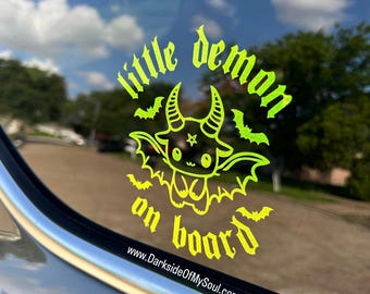 Little demon on board, baby on board decal, baby on board, baby decal, baby car decal, goth mom decal, goth baby decal, spooky baby decal
