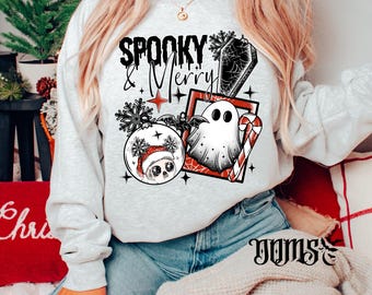 Spooky And Merry, Holiday Sweater, Spooky Christmas Sweater, Ghost Christmas Sweater, Gothmas, Spooky Holiday Sweater, Scary Christmas Shirt