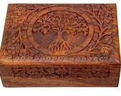 Carved Wood Box - Beautiful Wooden Box for Herbs Tea - 5x7 inches Vintage Wood Boxes - Gift Ideas