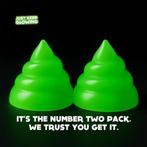 Two pack glow in the dark poop toy set shown for funny gag gifts and novelty gift bundles